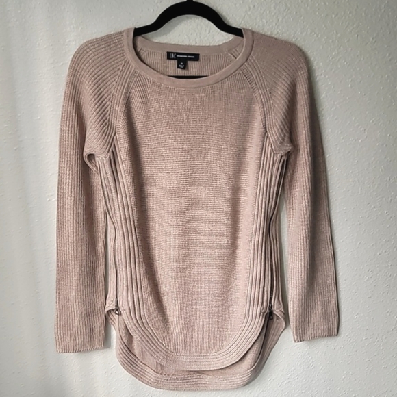INC International Concepts Sweaters - INC International Concepts Waffle Knit Side Zip Sweater, Size XS, Color Camel